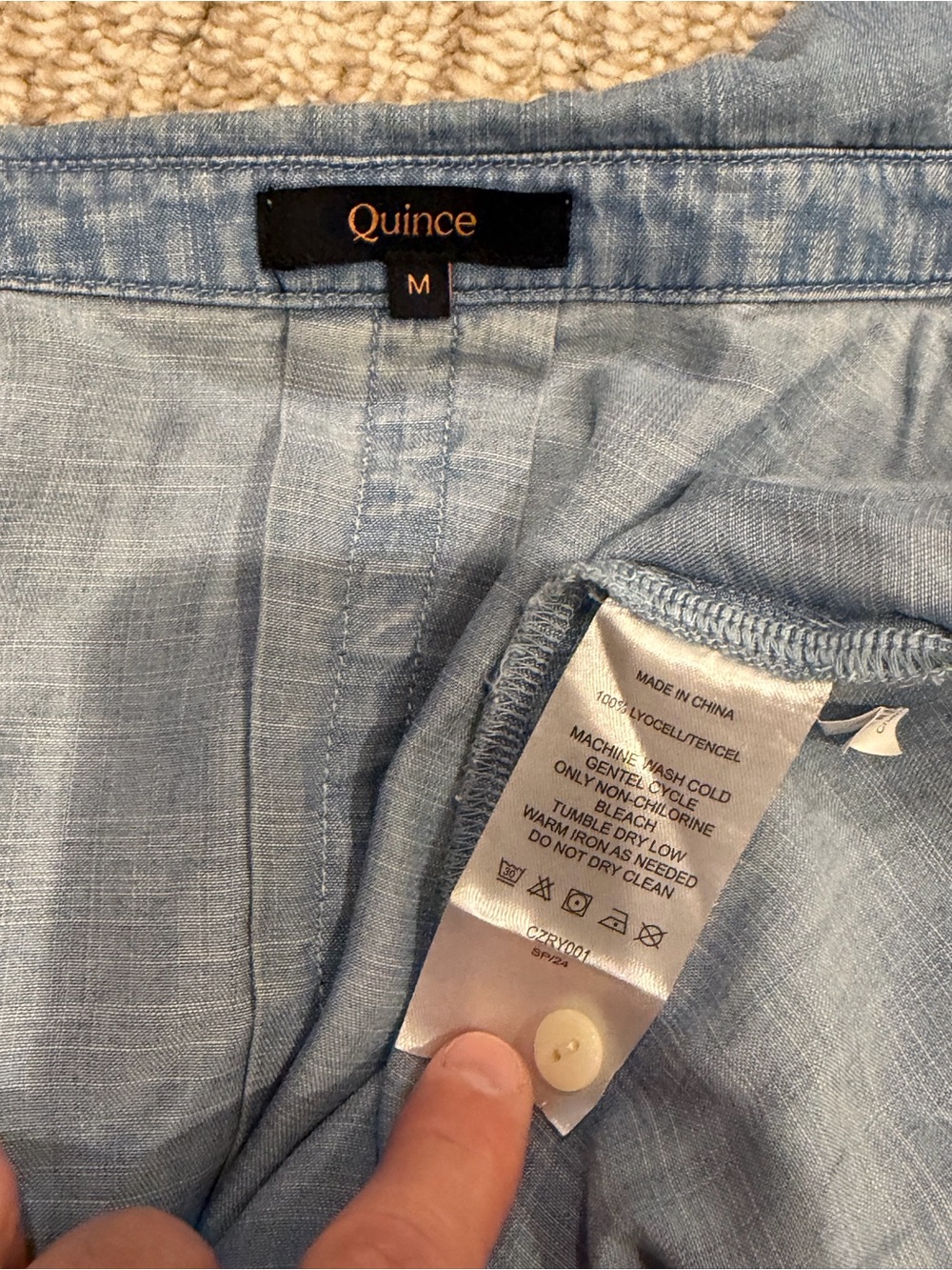 Quince Chambray Tencel Short Sleeve Shirt Light Indigo - Picture 5 of 6